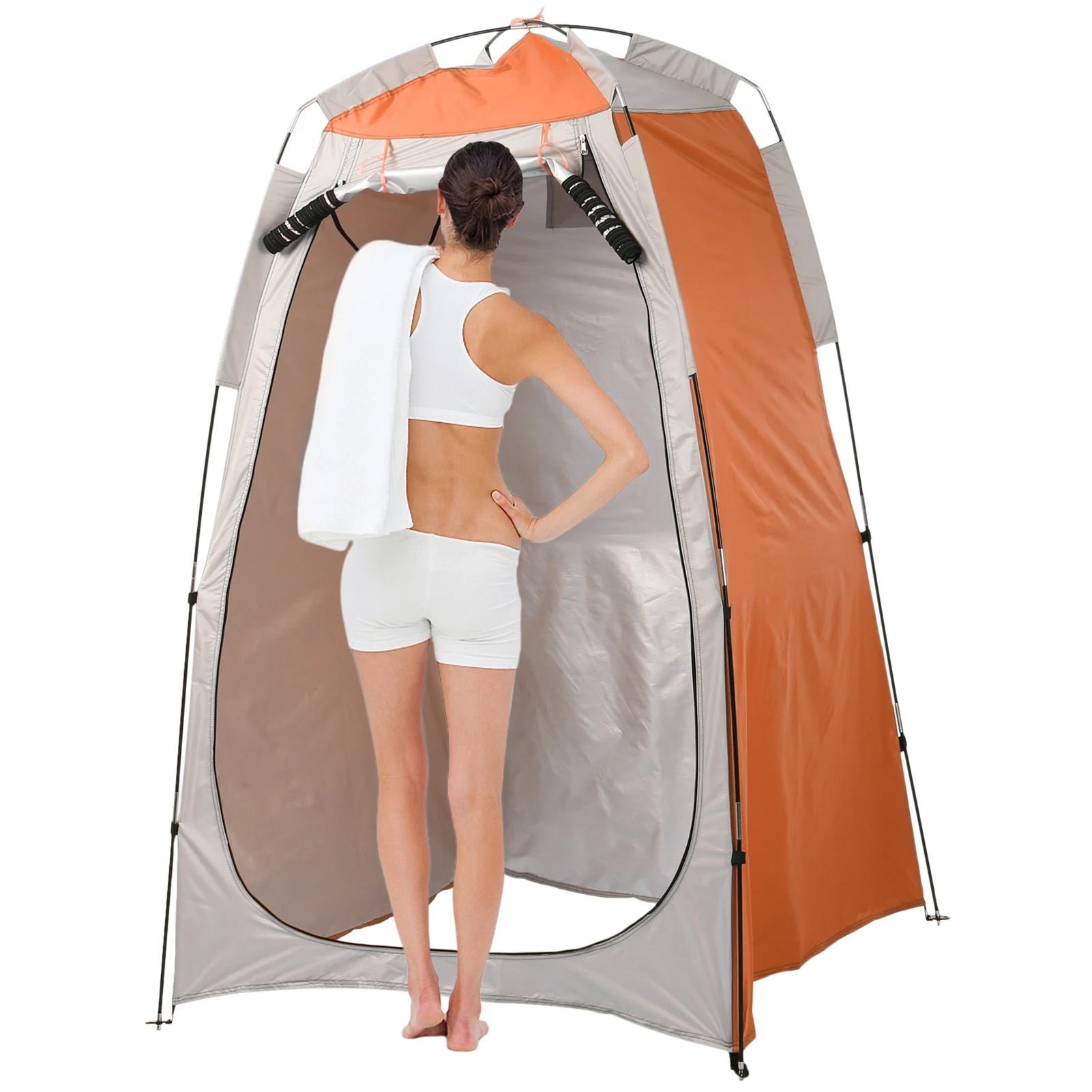 Portable Beach Shower Toilet Changing Tent Sun Rain Shelter Privacy Shelter Tent with Window for Outdoor Camping Bathroom - Delicate Leather