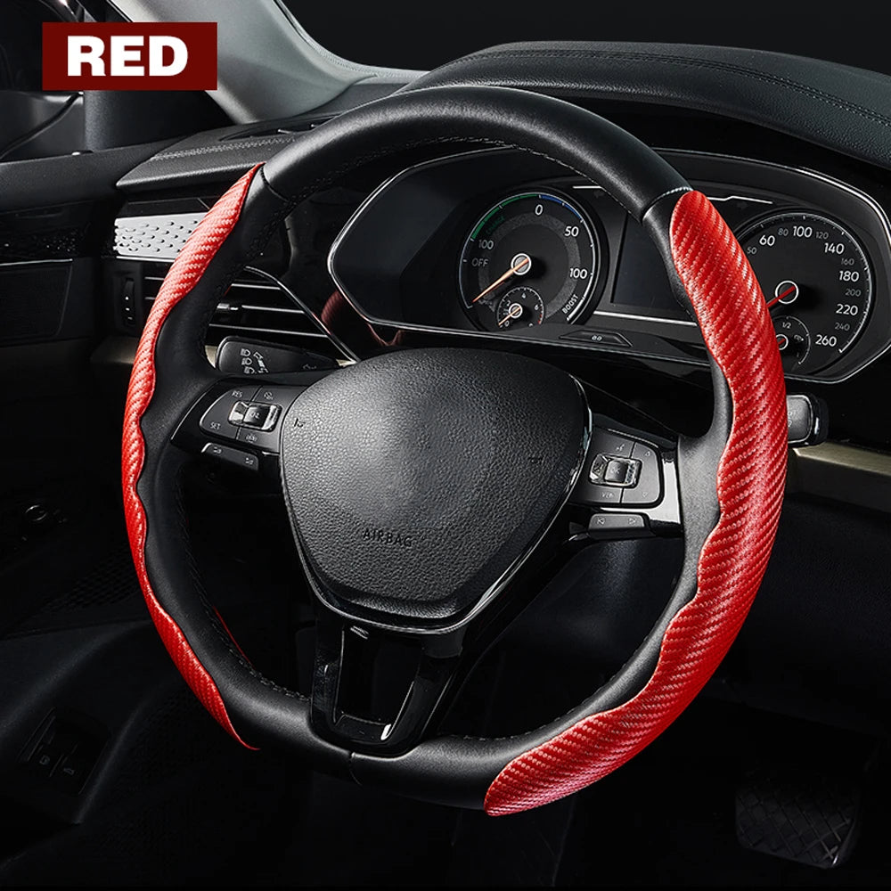 Universal Non-Slip Carbon Fiber Steering Wheel Cover – Anti-Skid Booster Grip for Cars (SP1) - Delicate Leather