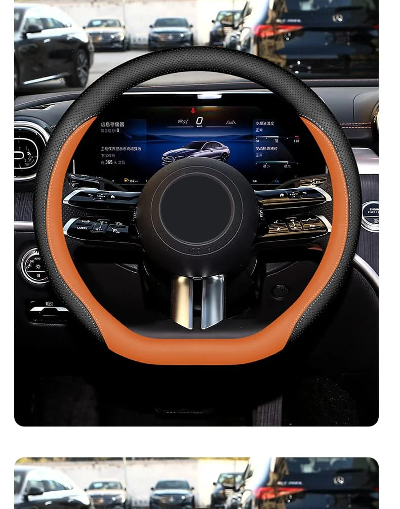 Universal Steering Wheel Cover – Anti-Slip 14.5–15 Inch Interior Protection Accessory - Delicate Leather