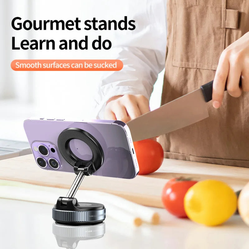 Magnetic Car Phone Holder | 360° Rotating Foldable Mount with Suction Cup & Anti-Shake Bracket (SP10) - Delicate Leather