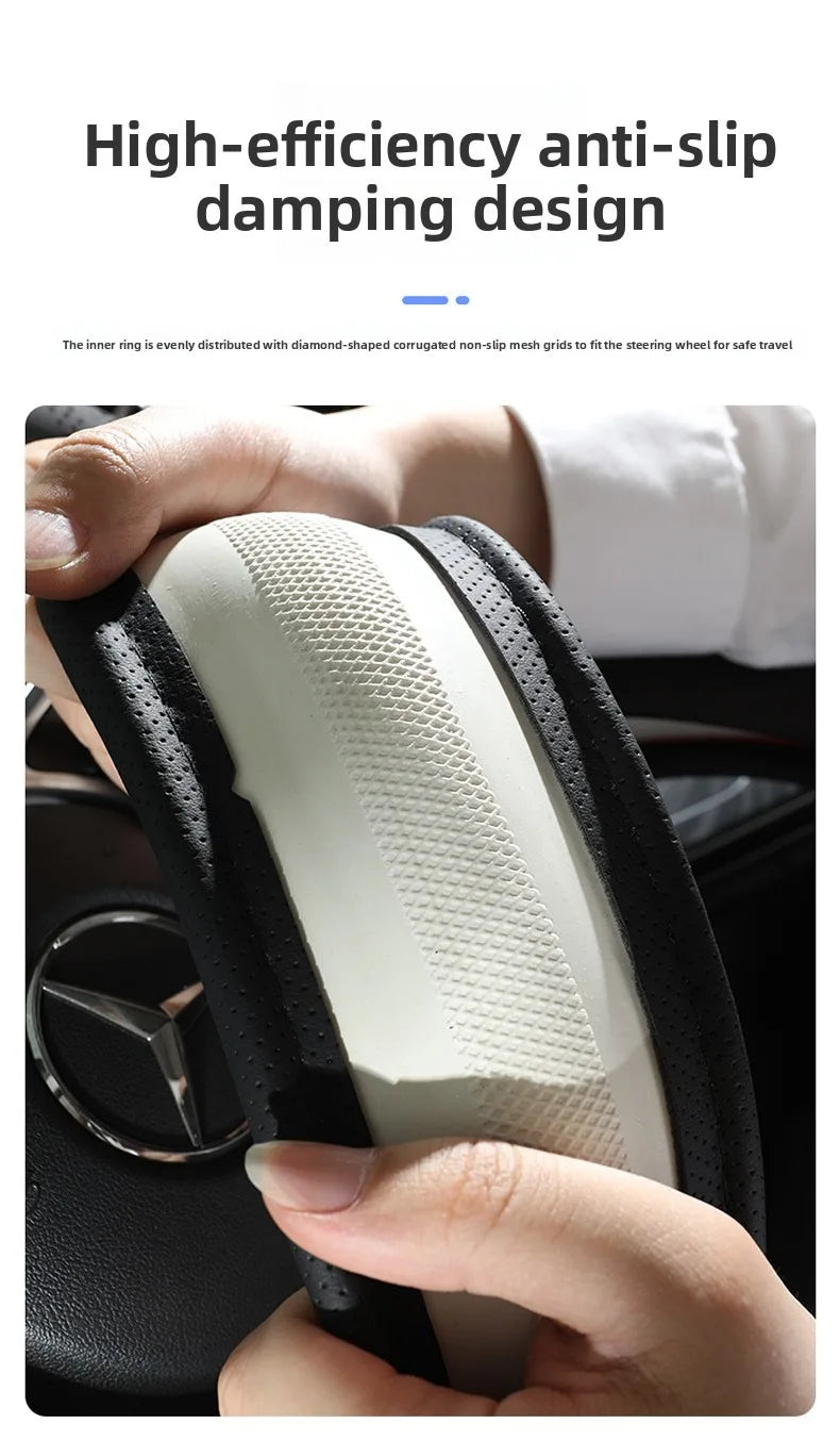 Luxury Leather Steering Wheel Cover – Non-Slip Universal 38cm Interior Accessory - Delicate Leather