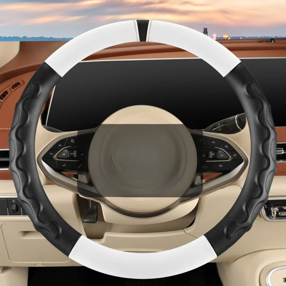 Universal 38cm Steering Wheel Cover – All-Season Non-Slip Faux Leather with 3D Corrugated Grip, Wear-Resistant Car Handle Cover - Delicate Leather