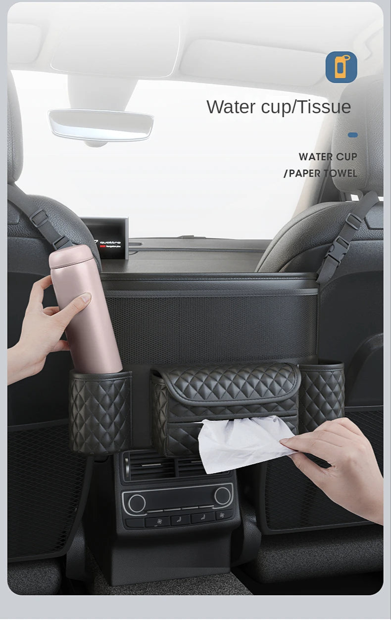 Leather Car Seat Middle Hanger Storage Bag Luxury Auto Handbag Holder Between Seats Tissue Water Cup Pockets Stowing Tidying - Delicate Leather