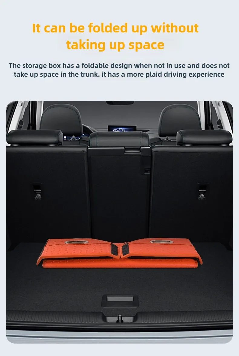 Multi-Functional Folding Trunk Organizer with Nappa Leather - Universal Fit, Waterproof, and Collapsible Design