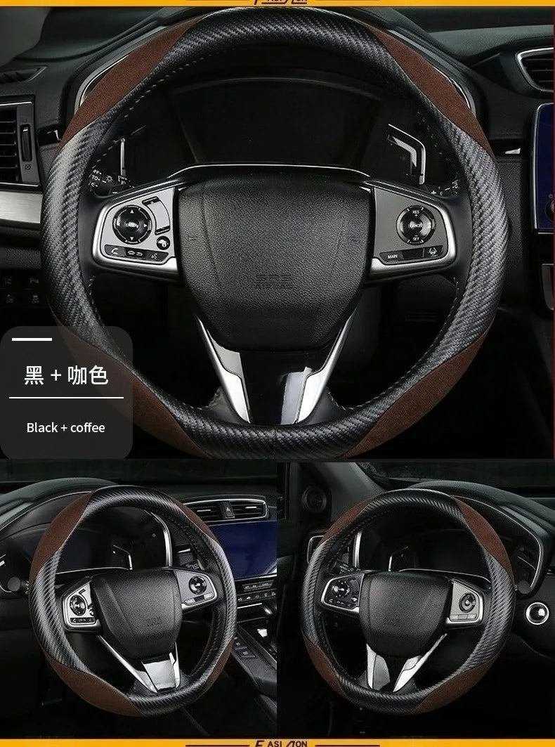 Carbon Fiber Style Steering Wheel Cover – Anti-Slip Universal Grip Interior Accessory - Delicate Leather