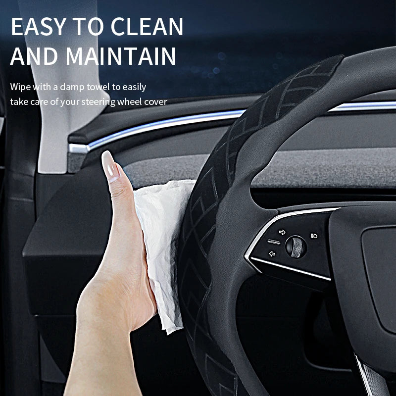 Ultra-Thin 2PCS Suede Steering Wheel Grip Covers – Anti-Slip Segmented Stripe Design, Universal Fit