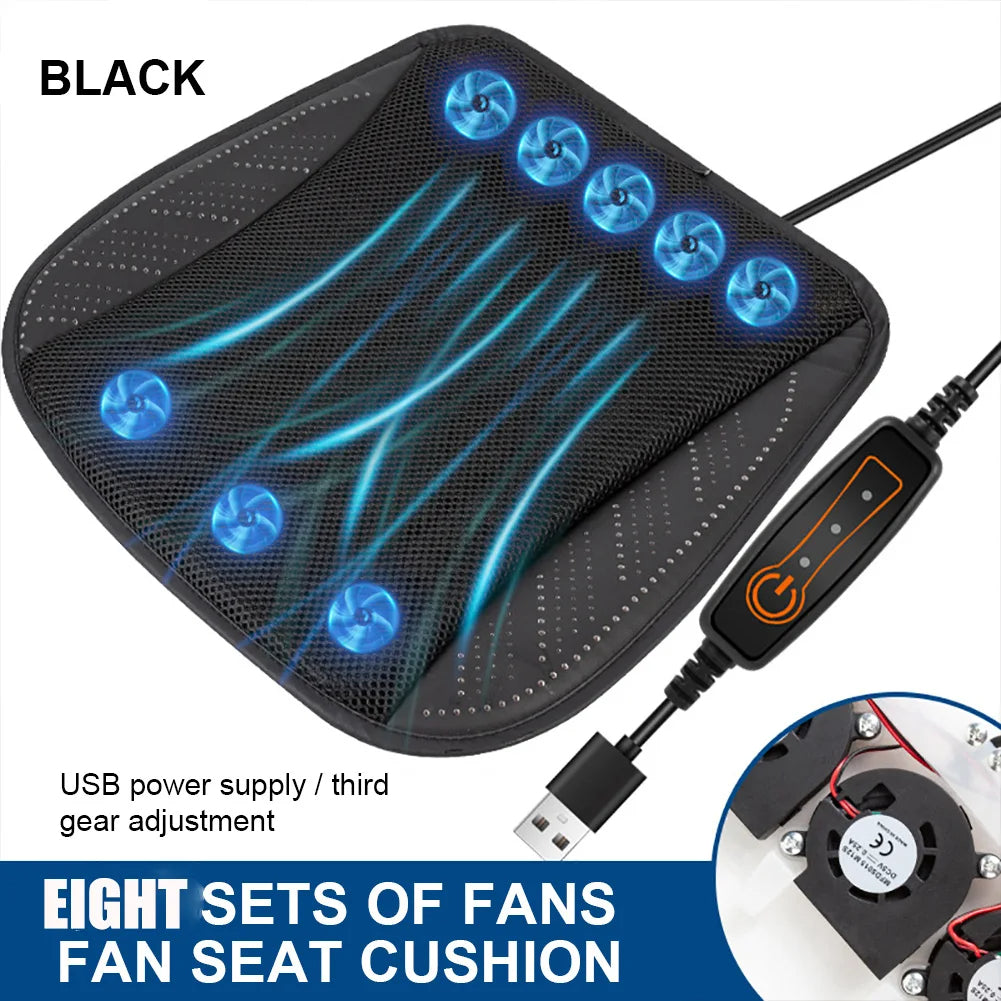Stay Cool this Summer with the USB Fan Blowing Car Cooling Cushion: 8-Fan Design with 3 Adjustable Gears for Ultimate Ventilation and Comfort in Your Auto Interior - Delicate Leather