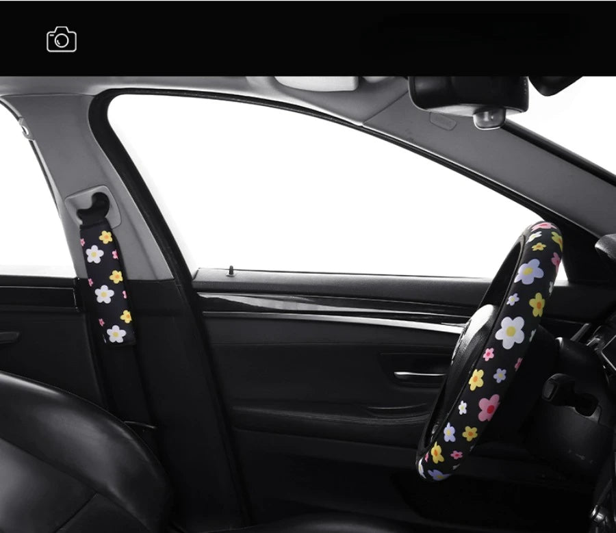 Flowers Steering Wheel Cover, Little Wild Flower Car Steering Wheel Cover , Car Accessories 33