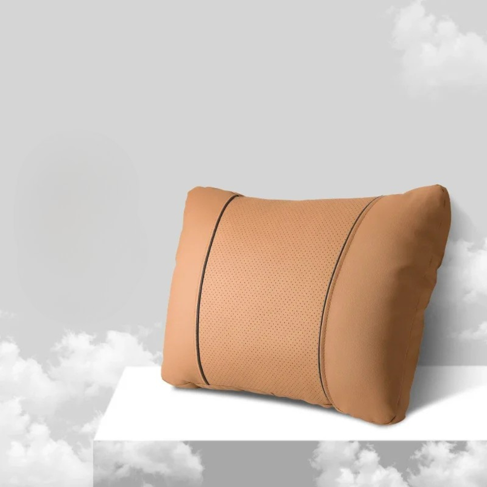 Car Headrest Neck & Waist Pillow – Nappa Leather Seat Support for Auto Comfort - Delicate Leather