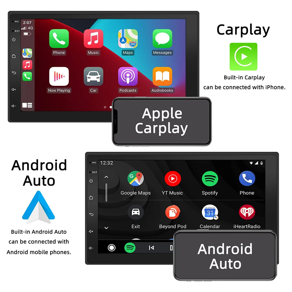 Wireless CarPlay & Android Auto 2 Din Car Radio – 7"/9" Glass Screen GPS Navigator, Wi-Fi, FM, Bluetooth MP5 Player 22 - Delicate Leather