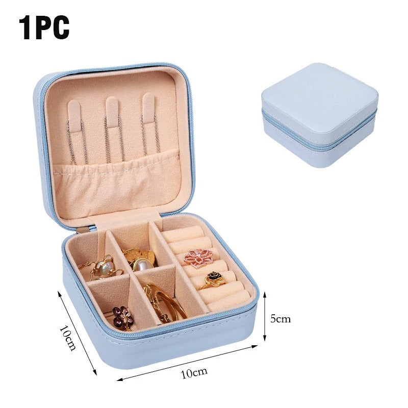 Double Layer PU Leather Portable Travel Jewelry Box - Storage Organizer Packaging Case for Earrings, Rings, Necklaces - Delicate Leather
