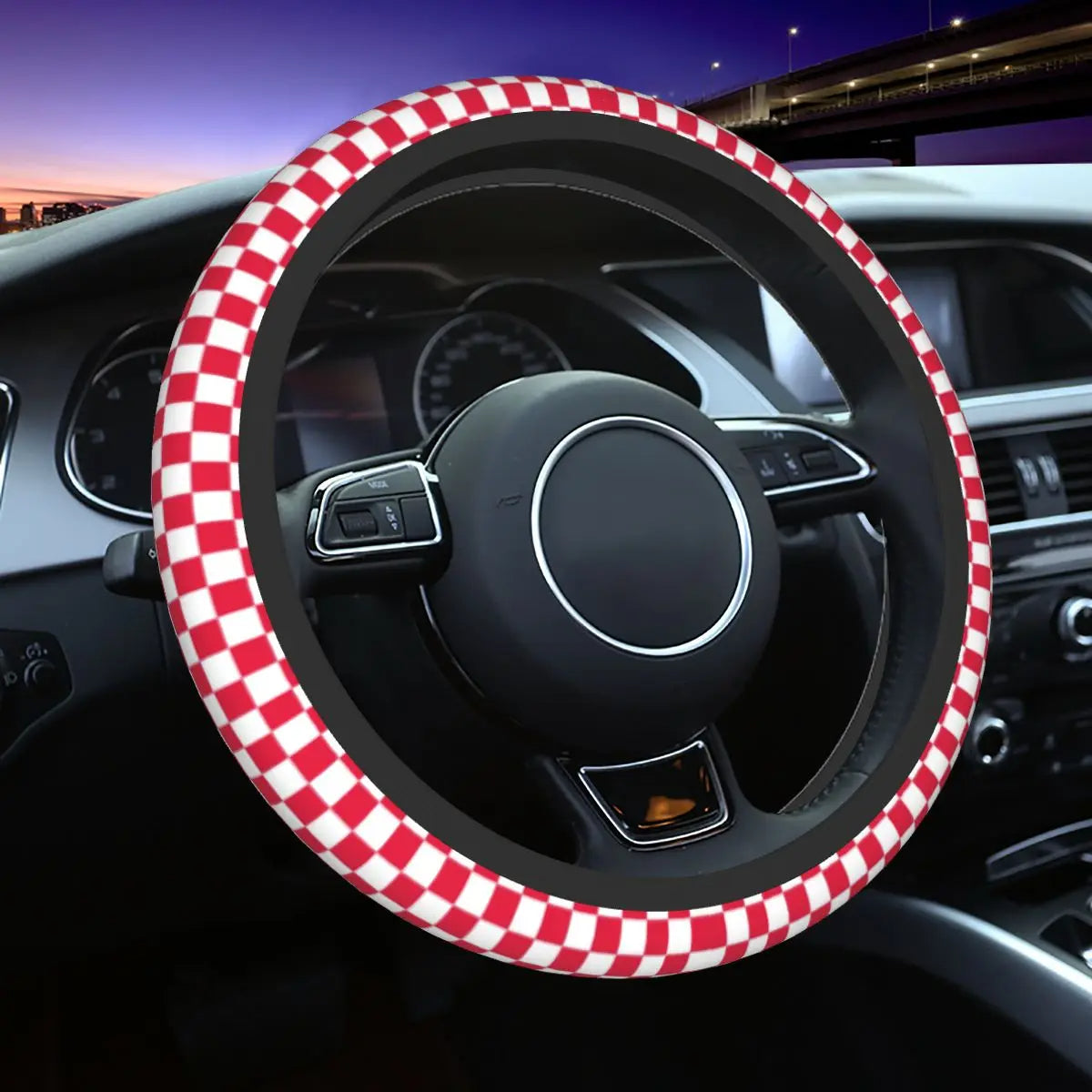 Lightly Padded Non Slip Steering Wheel Cover - Checkers Style , Car Steering Wheel Cover, Car Accessories 16
