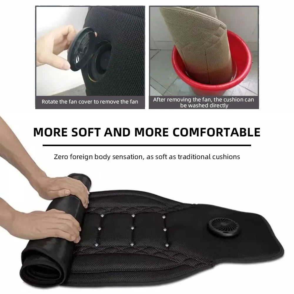 USB Ventilated Car Seat Cushion – 3-Speed Cooling Fan Breathable Universal Seat Cover - Delicate Leather