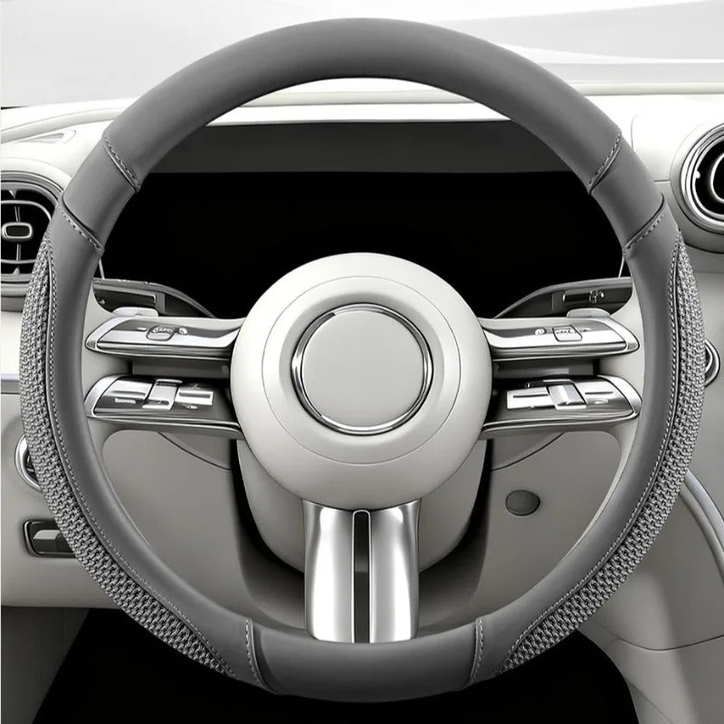Ice Silk & Leather Steering Wheel Cover – Anti-Slip Universal All-Season Fit - Delicate Leather