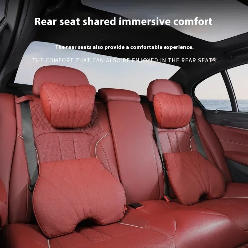 Nappa Leather Car Seat Cushion Set – Universal Fit with Headrest & Lumbar Support Pillows - Delicate Leather