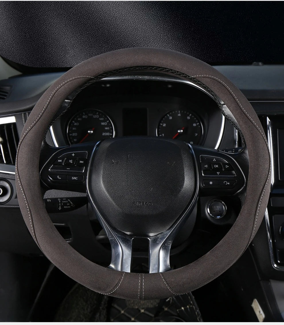 Premium Suede Steering Wheel Cover – Anti-Slip Comfort Grip 14.5–15 Inch Universal Accessory - Delicate Leather