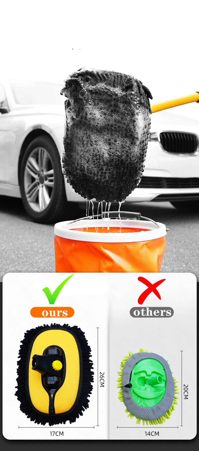 Car Cleaning Brush Car Cleaning Tools Telescoping Long Handle Cleaning Mop Chenille Broom Car Washing Accessories