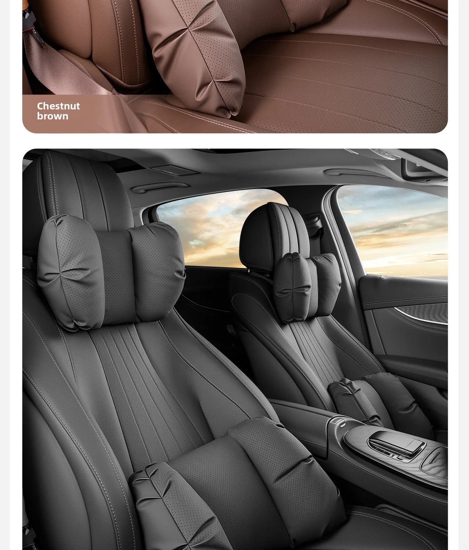 Universal Car Headrest & Lumbar Support Pillow – Breathable Perforated Leather Seat Cushion Set - Delicate Leather