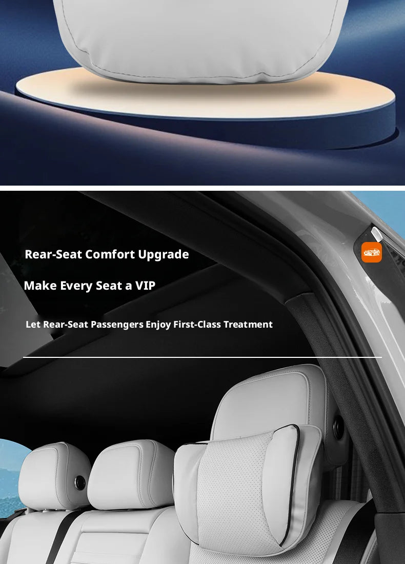 Car Headrest Neck Pillow – Memory Foam Seat Support Cushion Universal Interior Accessory - Delicate Leather