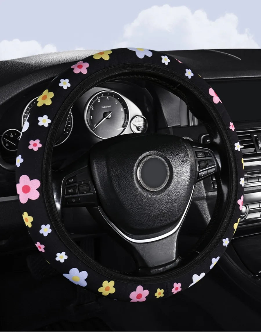 Flowers Steering Wheel Cover, Little Wild Flower Car Steering Wheel Cover , Car Accessories 33