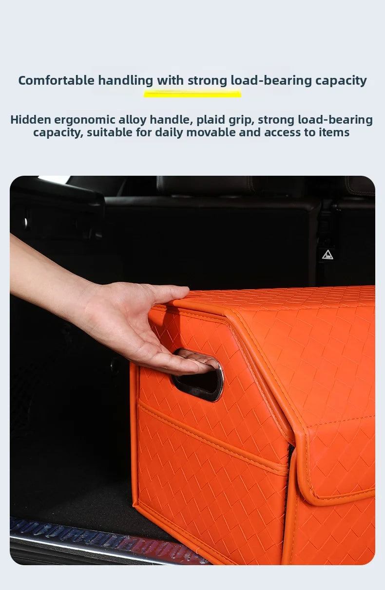 Multi-Functional Folding Trunk Organizer with Nappa Leather - Universal Fit, Waterproof, and Collapsible Design