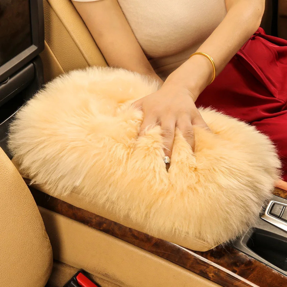 Pure Wool Car Armrest Cushion – Winter Plush Center Console Armrest Pad for Comfortable Driving - Delicate Leather