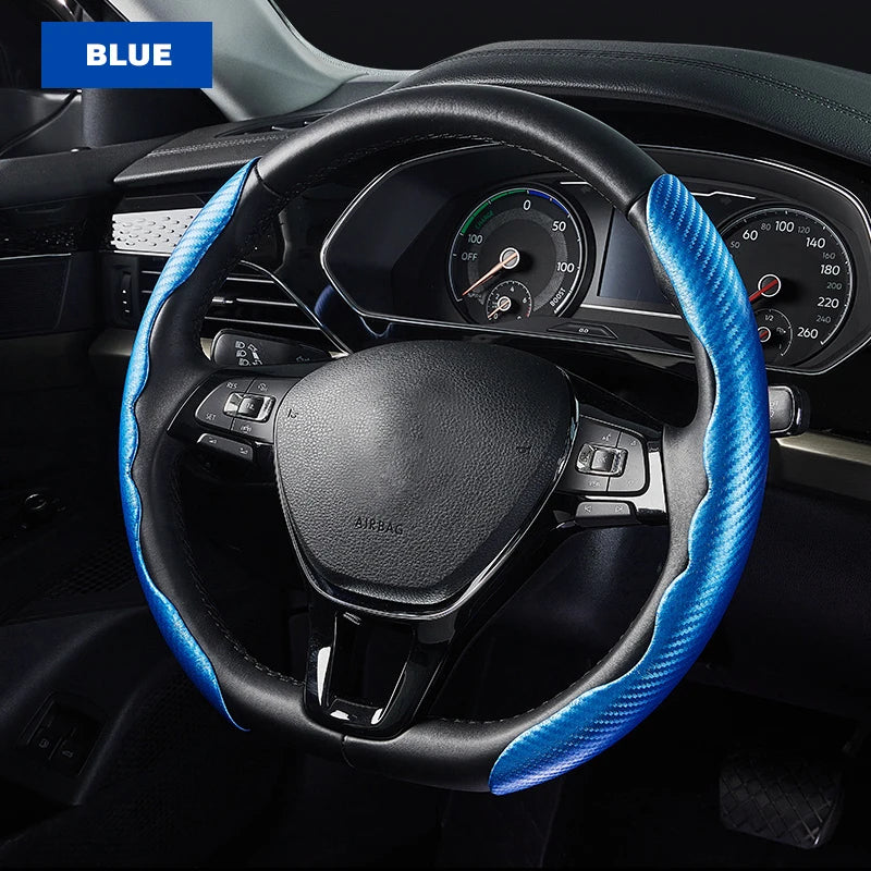 Universal Non-Slip Carbon Fiber Steering Wheel Cover – Anti-Skid Booster Grip for Cars (SP1) - Delicate Leather