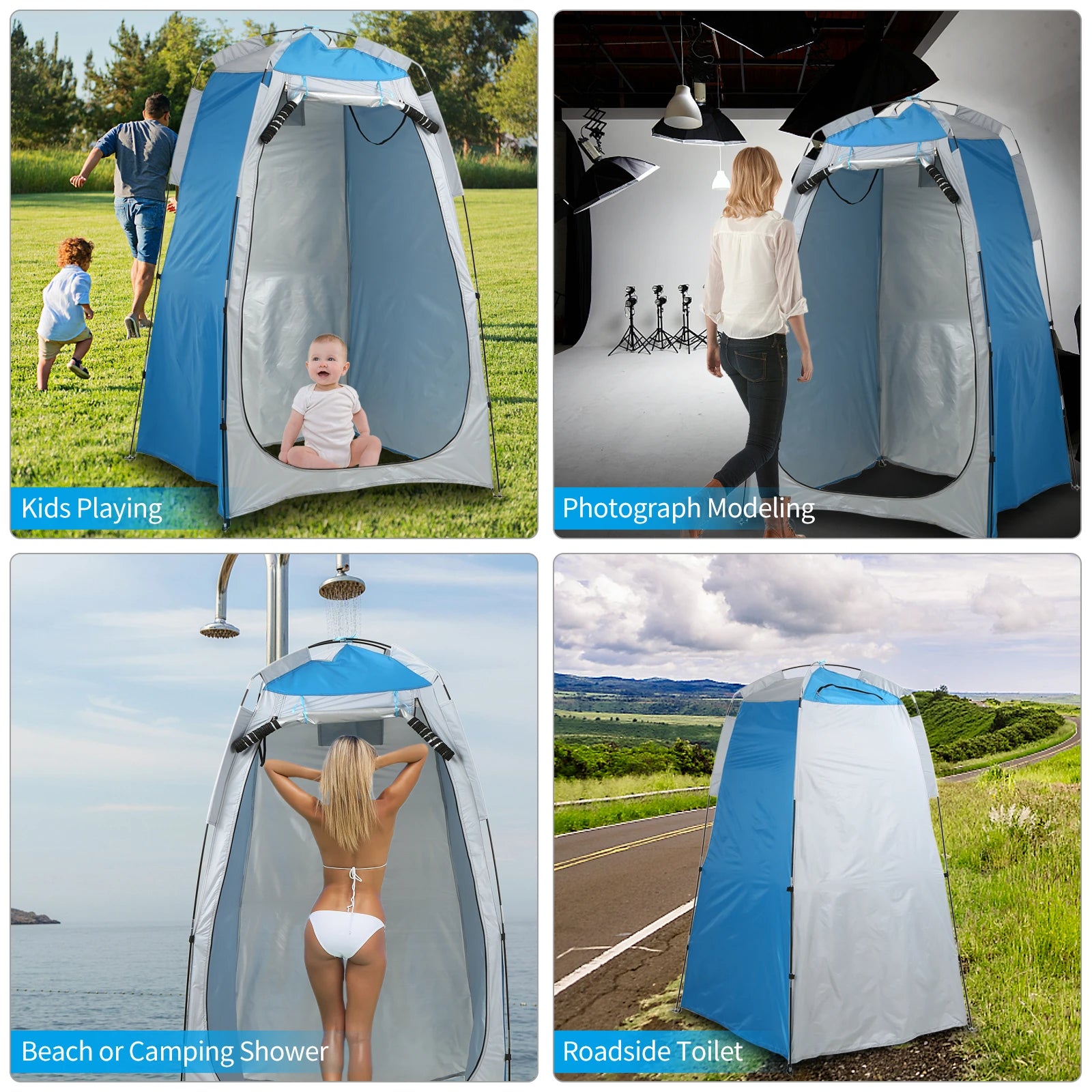Portable Beach Shower Toilet Changing Tent Sun Rain Shelter Privacy Shelter Tent with Window for Outdoor Camping Bathroom - Delicate Leather