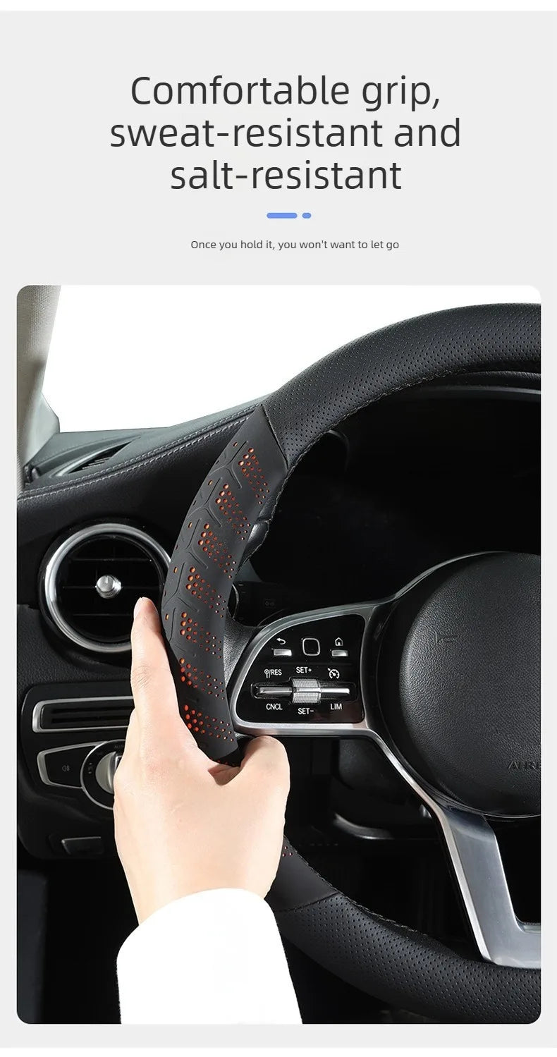 Luxury Leather Steering Wheel Cover – Non-Slip Universal 38cm Interior Accessory - Delicate Leather