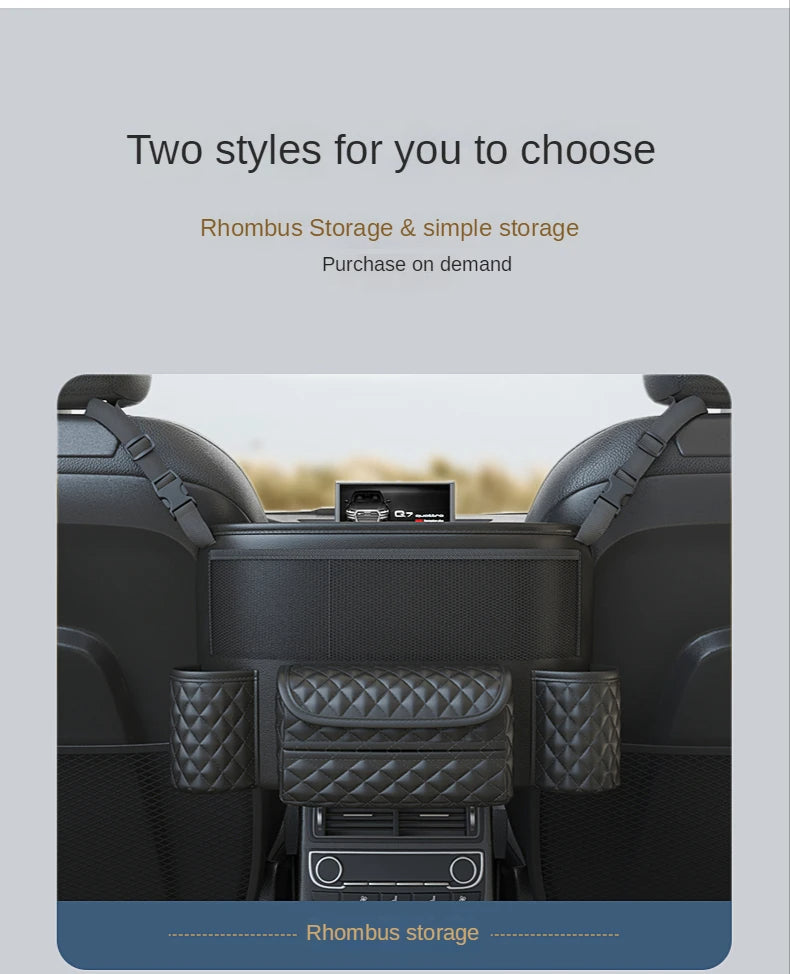 Leather Car Seat Middle Hanger Storage Bag Luxury Auto Handbag Holder Between Seats Tissue Water Cup Pockets Stowing Tidying - Delicate Leather