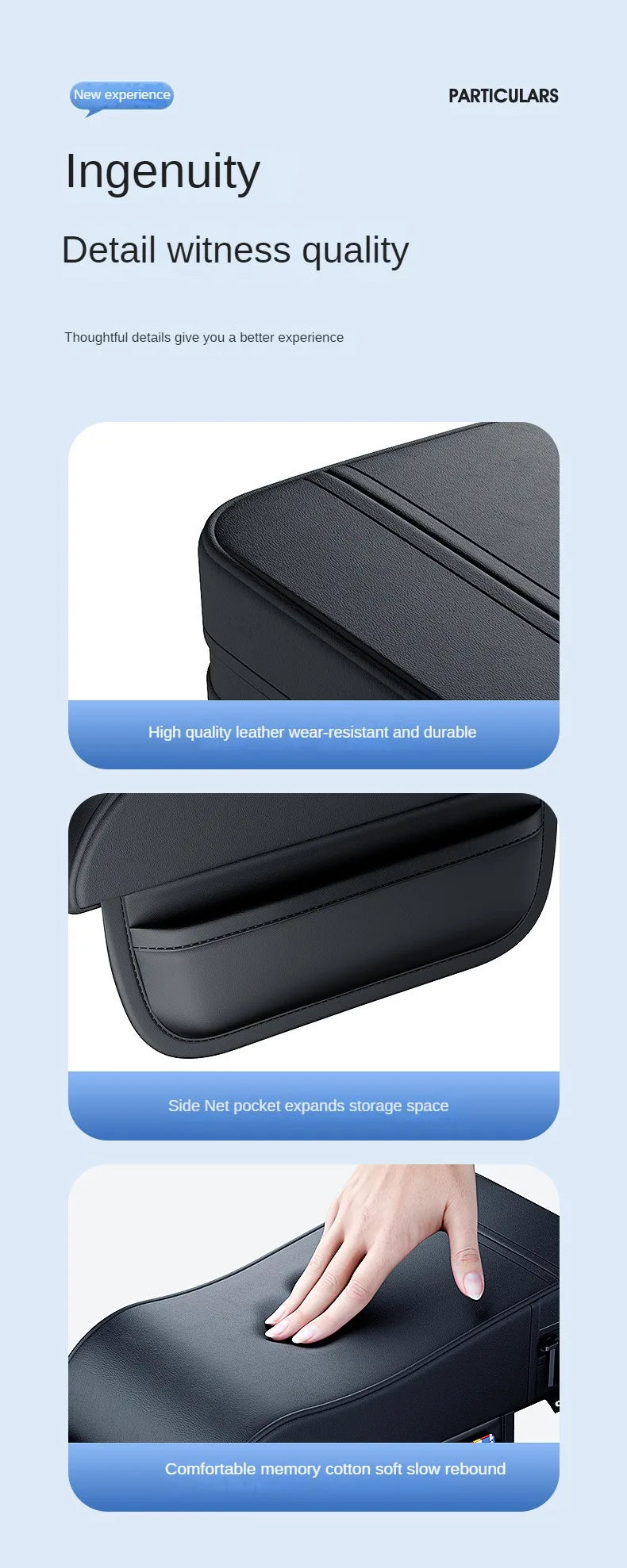 Car Armrest Cushion with Tissue Holder – Leather-Style Height Pad for Center Console - Delicate Leather
