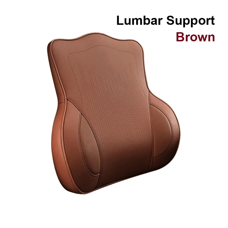 Memory Foam Car Neck Pillow & Lumbar Support Set – Breathable Seat Comfort Cushion - Delicate Leather