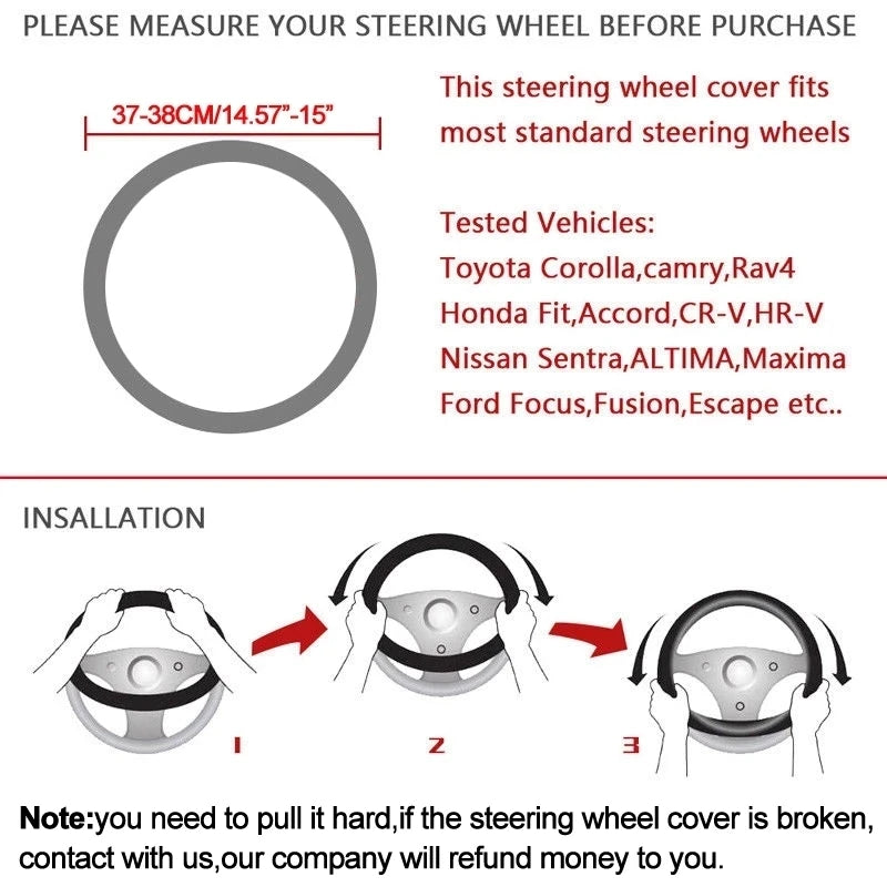 PU Leather Steering Wheel Cover – Anti-Slip Universal Fit Interior Accessory - Delicate Leather