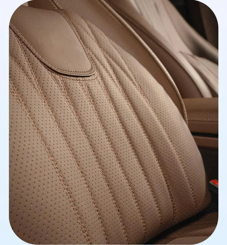 Delicate Leather Universal Car Seat Cushion with Lumbar Support – Ergonomic Leather Driver’s Seat Pad with Integrated Back Support - Delicate Leather