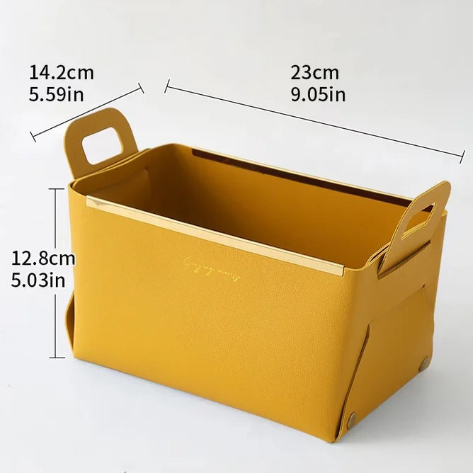 Desktop Finishing PU Leather Storage Box - Household Foldable Cosmetic Storage Basket with Handle, Sundry Key Coin Decorative Plate - Delicate Leather