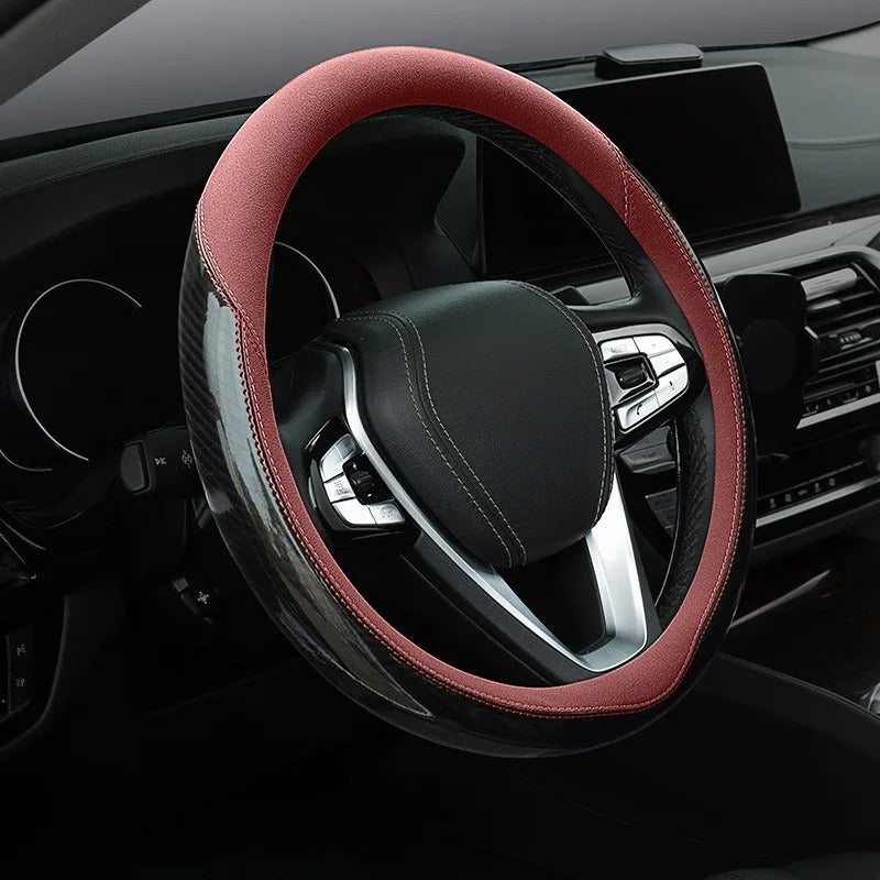 Carbon Fiber Steering Wheel Cover – Universal Fit, Non-Slip, Breathable Grip - Delicate Leather