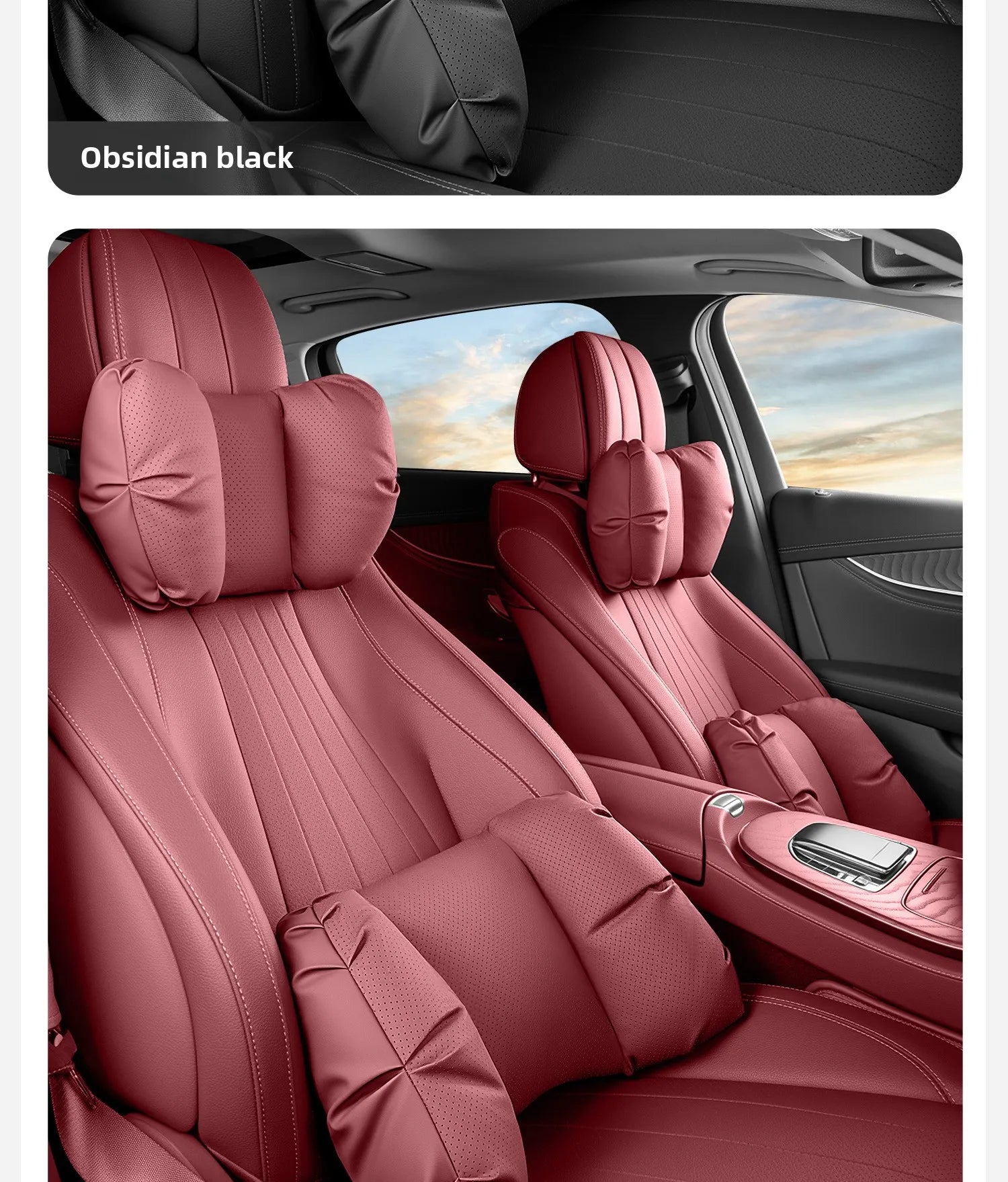 Universal Car Headrest & Lumbar Support Pillow – Breathable Perforated Leather Seat Cushion Set - Delicate Leather