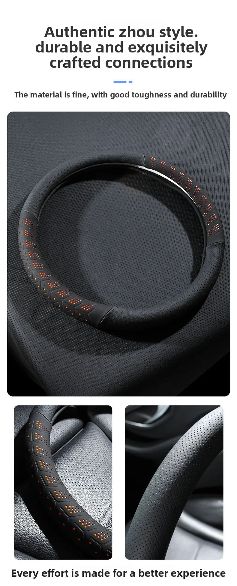 Luxury Leather Steering Wheel Cover – Non-Slip Universal 38cm Interior Accessory - Delicate Leather