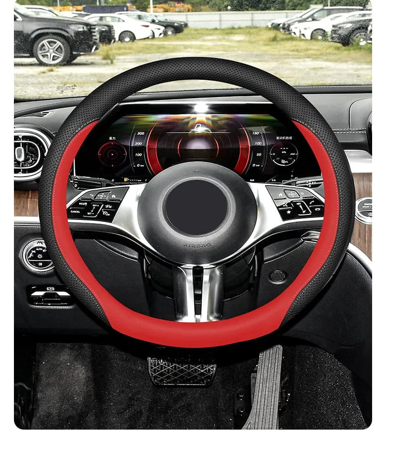 Universal Steering Wheel Cover – Anti-Slip 14.5–15 Inch Interior Protection Accessory - Delicate Leather