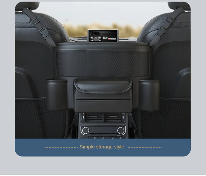Leather Car Seat Middle Hanger Storage Bag Luxury Auto Handbag Holder Between Seats Tissue Water Cup Pockets Stowing Tidying - Delicate Leather