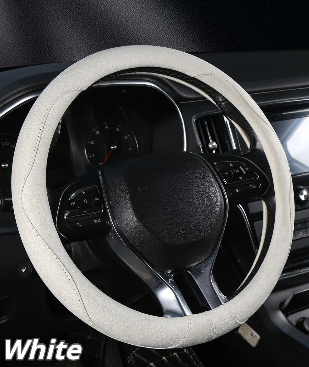 Premium Suede Steering Wheel Cover – Anti-Slip Comfort Grip 14.5–15 Inch Universal Accessory - Delicate Leather