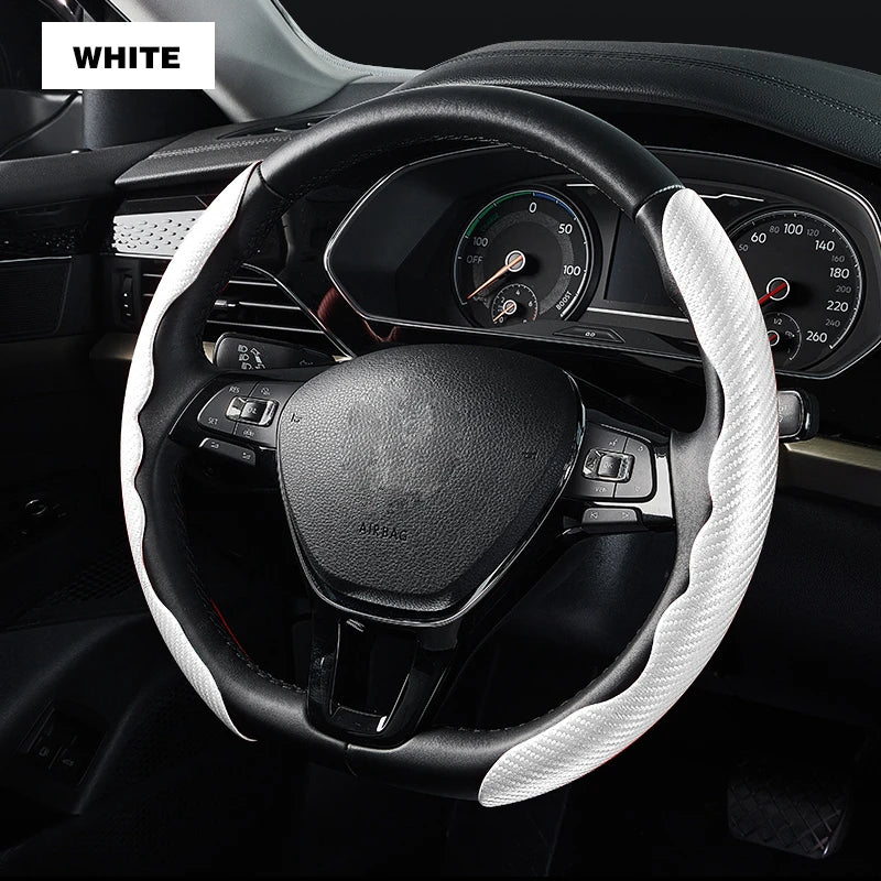 Universal Non-Slip Carbon Fiber Steering Wheel Cover – Anti-Skid Booster Grip for Cars (SP1) - Delicate Leather