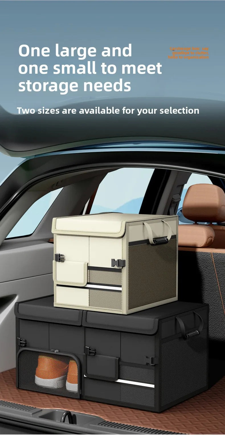 60L Foldable Car Trunk Organizer – Waterproof Large Capacity Storage Box for Travel & Outdoor Use - Delicate Leather