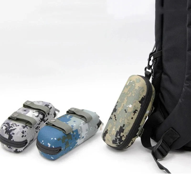 Camouflage Sunglasses Case, Outdoor Portable Zipper Glasses Case, Belt Sunglasses Organizer Storage Box for Outdoor Camping Hiking - Delicate Leather