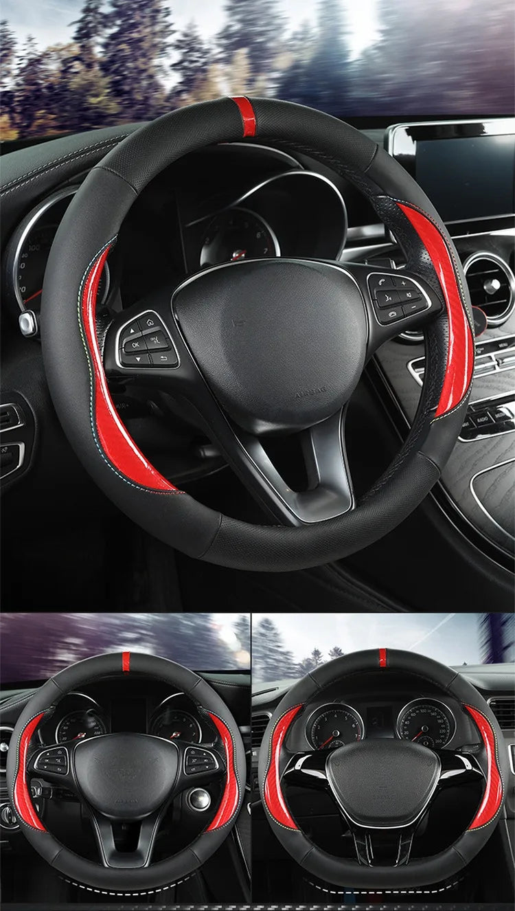 Microfiber Leather Steering Wheel Cover – Anti-Slip Universal O/D Shape Interior Accessory - Delicate Leather