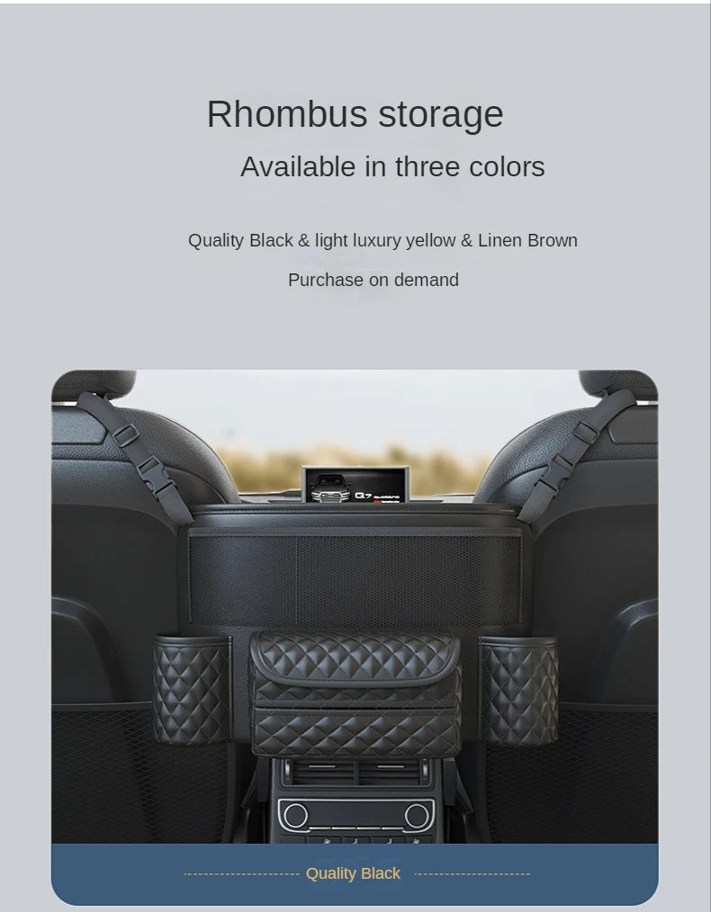 Leather Car Seat Middle Hanger Storage Bag Luxury Auto Handbag Holder Between Seats Tissue Water Cup Pockets Stowing Tidying - Delicate Leather