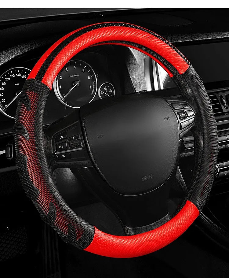 Carbon Fiber Steering Wheel Cover – Anti-Slip Universal 38cm Interior Accessory - Delicate Leather