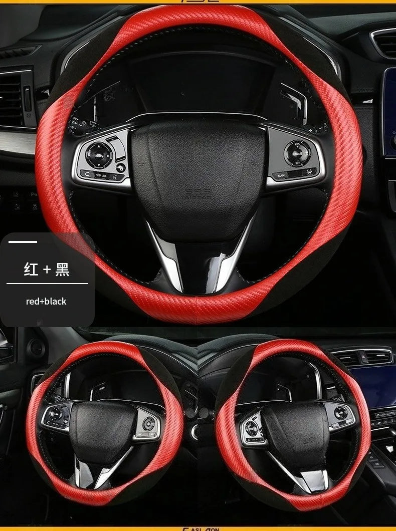 Carbon Fiber Style Steering Wheel Cover – Anti-Slip Universal Grip Interior Accessory - Delicate Leather