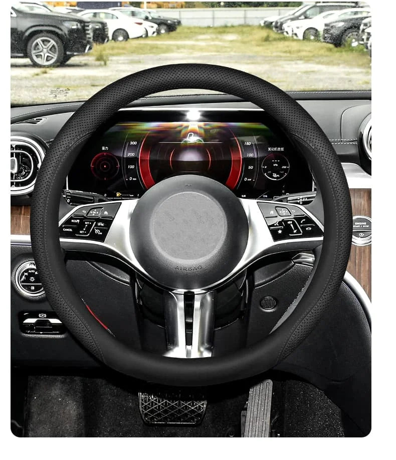Universal Steering Wheel Cover – Anti-Slip 14.5–15 Inch Interior Protection Accessory - Delicate Leather