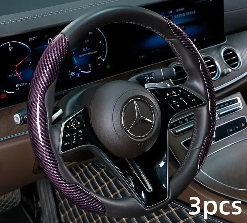 2/3PCS Carbon Fiber Style Steering Wheel Grip Covers – Anti-Slip Universal Set